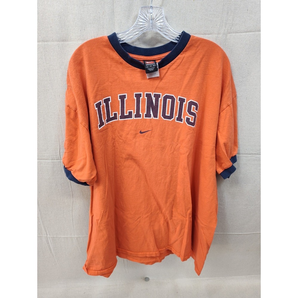 Vintage Nike Team Illinois Fighting Illini Ringer T-Shirt Orange Mens XL NCAA